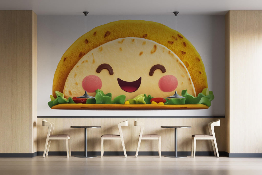 Cute Taco Wall Decal, Smiling Taco Wall Sticker, Kawaii Taco Wall Art, Mexican Restaurant Decor, Cafe Kitchen Food Wall Decal