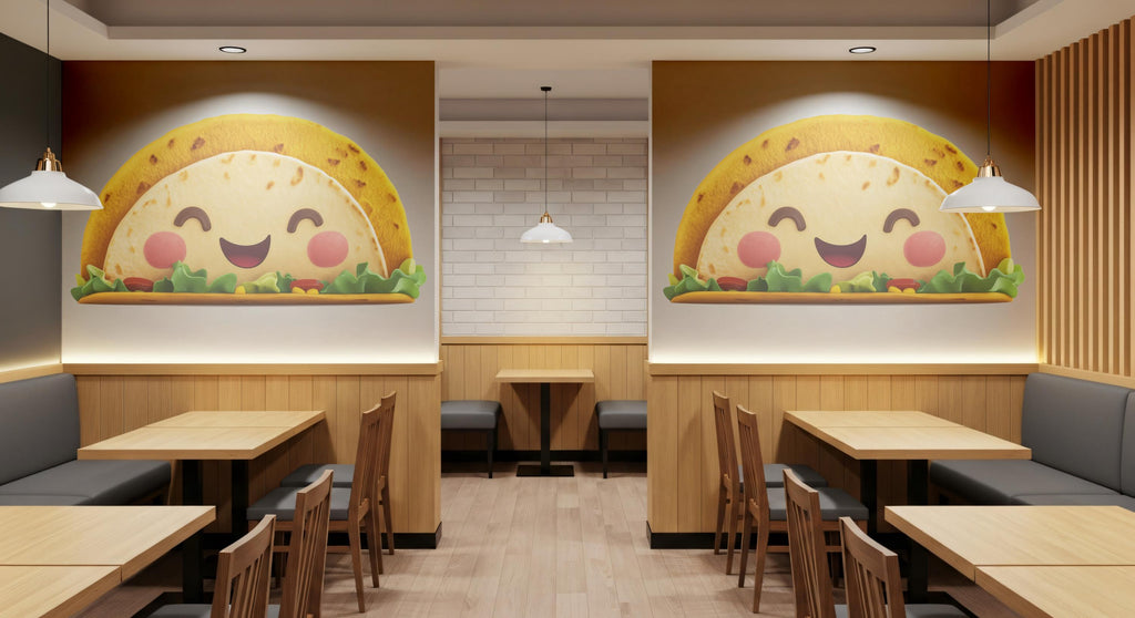 Cute Taco Wall Decal, Smiling Taco Wall Sticker, Kawaii Taco Wall Art, Mexican Restaurant Decor, Cafe Kitchen Food Wall Decal