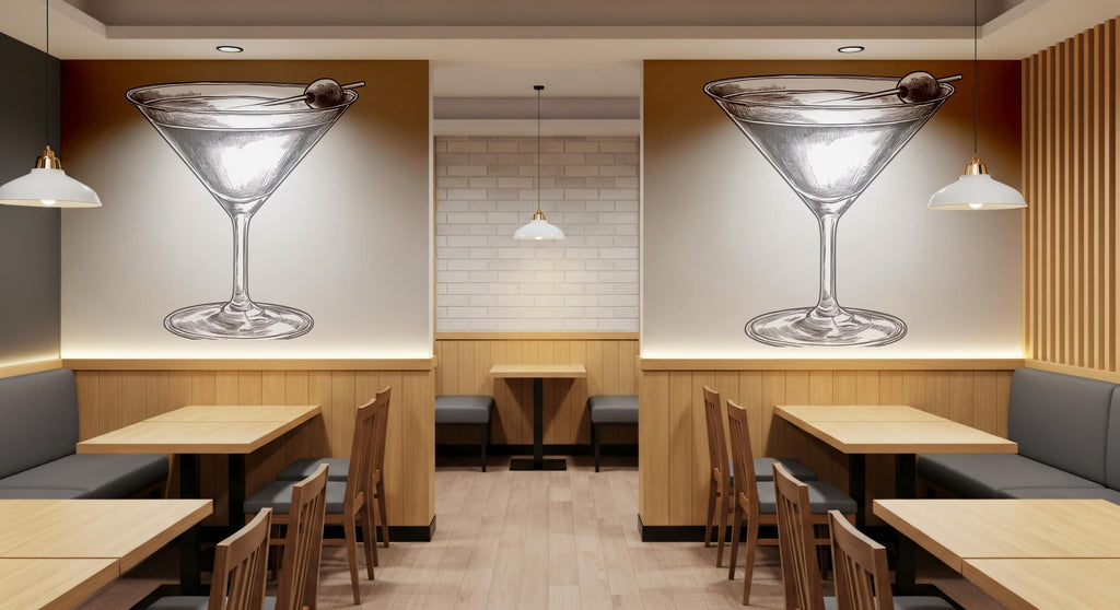 Martini Glass Wall Decal, Cocktail Bar Wall Art, Minimalist Drink Wall Sticker, Modern Bar Decor, Lounge Restaurant Wall Decal