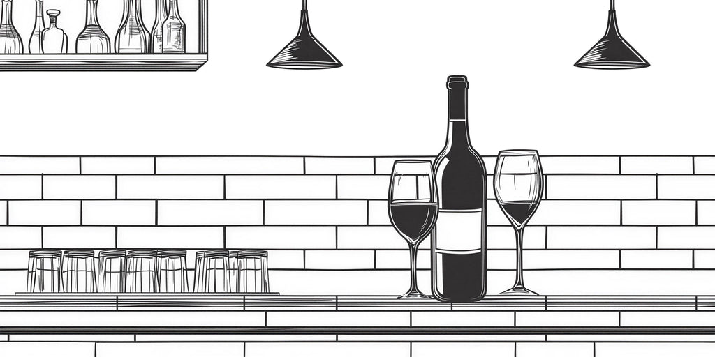 Wine Bar Wall Decal Line Art, Restaurant Wine Wall Art, Modern Wine Bottle And Glass Mural, Cafe Bar Wall Sticker, Minimalist Wine Decor