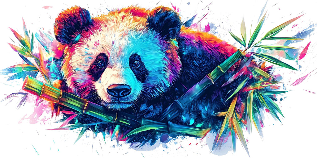 Colorful Panda Wall Art, Panda Bamboo Mural, Nursery Animal Wall Decor, Kids Room Panda Art, Modern Wildlife Print 377mv