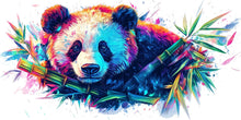 Load image into Gallery viewer, Colorful Panda Wall Art, Panda Bamboo Mural, Nursery Animal Wall Decor, Kids Room Panda Art, Modern Wildlife Print 377mv