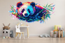 Load image into Gallery viewer, Colorful Panda Wall Art, Panda Bamboo Mural, Nursery Animal Wall Decor, Kids Room Panda Art, Modern Wildlife Print 377mv