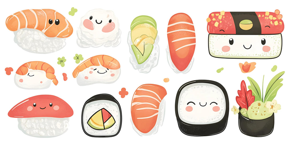 Cute Sushi Wall Mural Kawaii Japanese Food Wallpaper Restaurant Cafe Decor Kids Wall Art 380mv