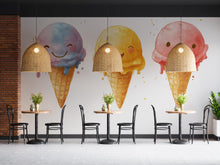 Load image into Gallery viewer, Cute Ice Cream Wall Mural Smiling Ice Cream Cafe Wall Art Dessert Decor 385mv
