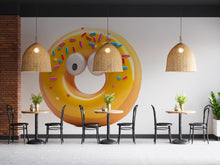 Load image into Gallery viewer, Yellow Donut Wall Mural Cute Sprinkle Donut Cafe Bakery Wall Art Decor 384mv