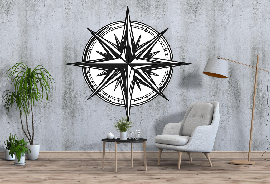 Compass Rose Wall Mural Black Nautical Compass Wall Art Modern Decor 352mv