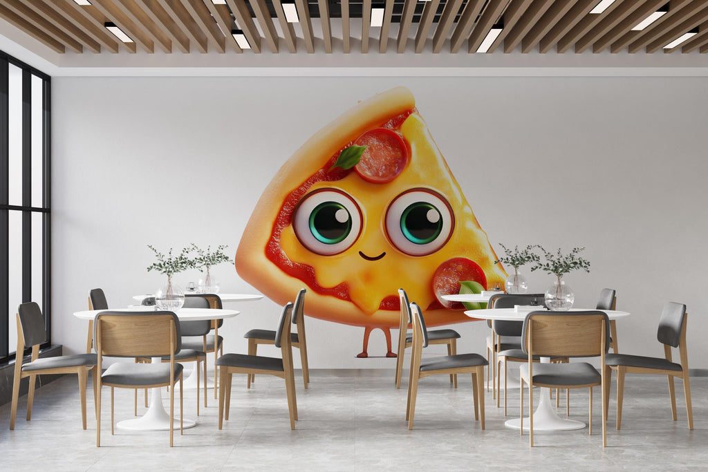 Cute Pizza Wall Mural Cartoon Pizza Kitchen Cafe Restaurant Wall Art 388mv