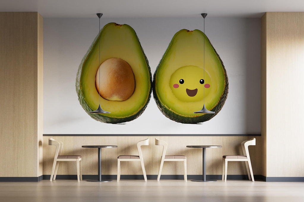 Cute Avocado Wall Mural Kawaii Avocado Cafe Kitchen Wall Art Decor 392mv