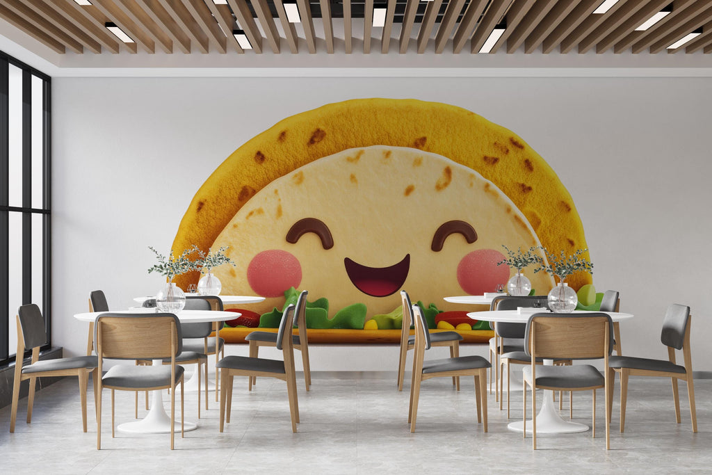 Cute Taco Wall Mural Smiling Taco Restaurant Cafe Wall Art Decor 395mv