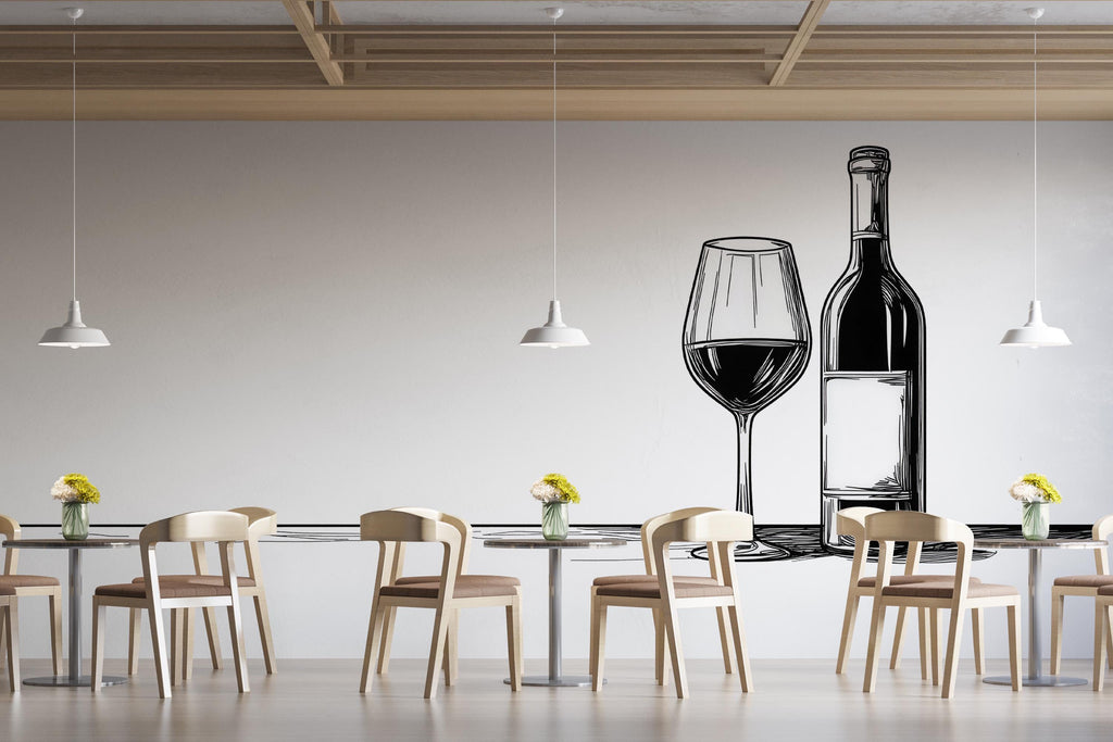 Wine Bottle Wall Mural Minimal Wine Bar Restaurant Wall Art 397mv