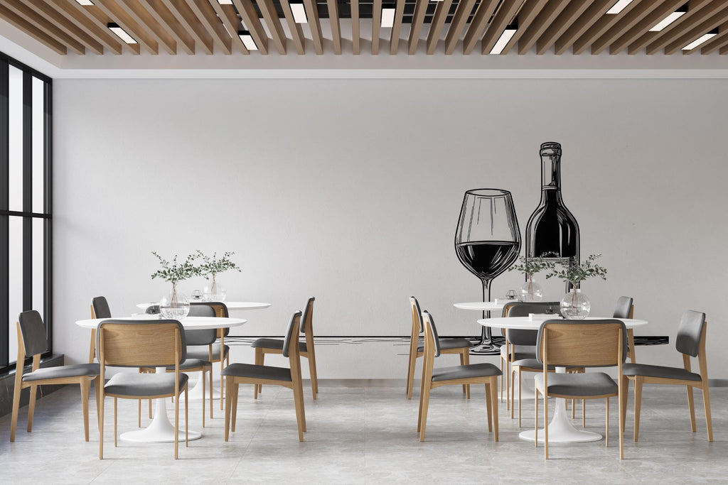 Wine Bottle Wall Mural Minimal Wine Bar Restaurant Wall Art 397mv