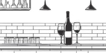 Load image into Gallery viewer, Minimal Wine Bar Wall Mural Line Art Restaurant Decor 398mv