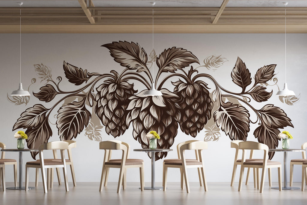 Vintage Hop Wall Mural Brewery Botanical Restaurant Decor 400mv