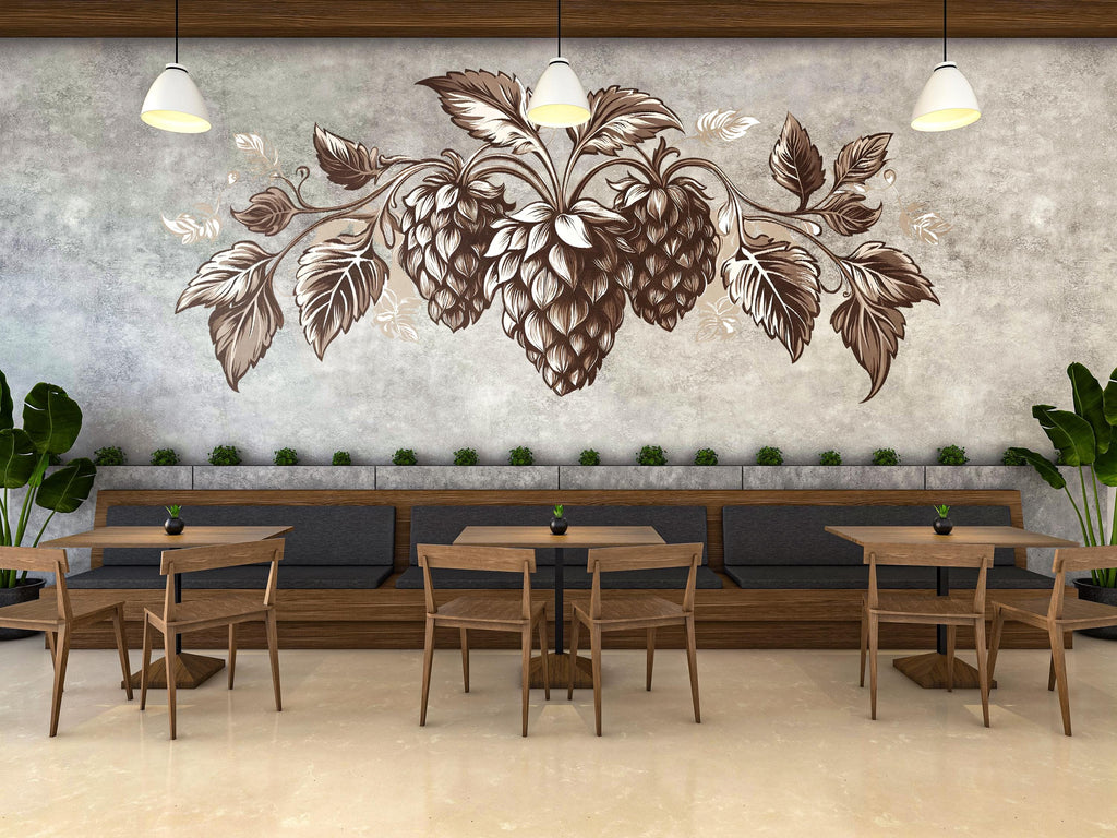 Vintage Hop Wall Mural Brewery Botanical Restaurant Decor 400mv