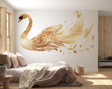 Load image into Gallery viewer, Golden Swan Wall Decal, Elegant Swan Wall Sticker, Luxury Bird Wall Art, Gold Swan Bedroom Decor, Peel And Stick Wall Decal, Modern Glam