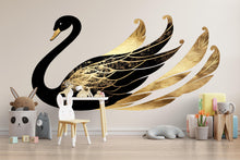Load image into Gallery viewer, Black And Gold Swan Wall Decal, Elegant Swan Nursery Wall Sticker, Luxury Swan Wall Art, Baby Girl Nursery Decor, Peel And Stick Wall Decal