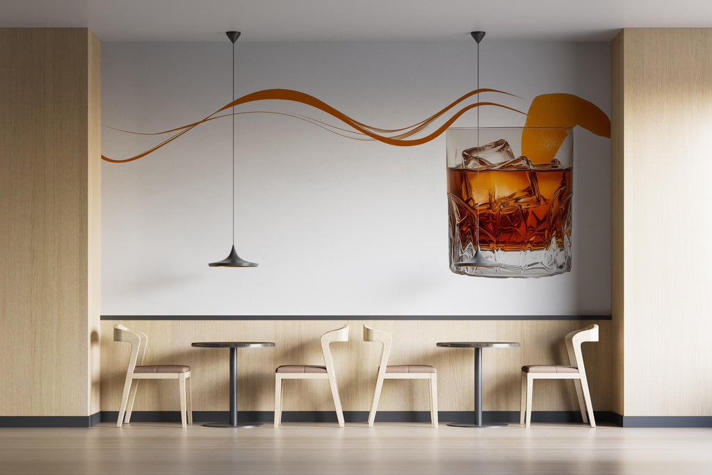 Whiskey Cocktail Wall Decal Bar Decor, Old Fashioned Drink Wall Art, Modern Bar Mural, Luxury Restaurant Wall Sticker