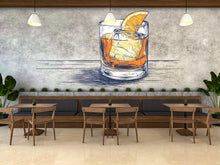 Load image into Gallery viewer, Hand Drawn Whiskey Wall Decal, Old Fashioned Cocktail Wall Art, Sketch Style Bar Mural, Restaurant Lounge Wall Sticker