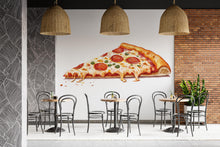 Load image into Gallery viewer, Cheesy Pizza Slice Wall Decal, Pepperoni Pizza Wall Art, Pizzeria Restaurant Mural, Food Illustration Wall Sticker