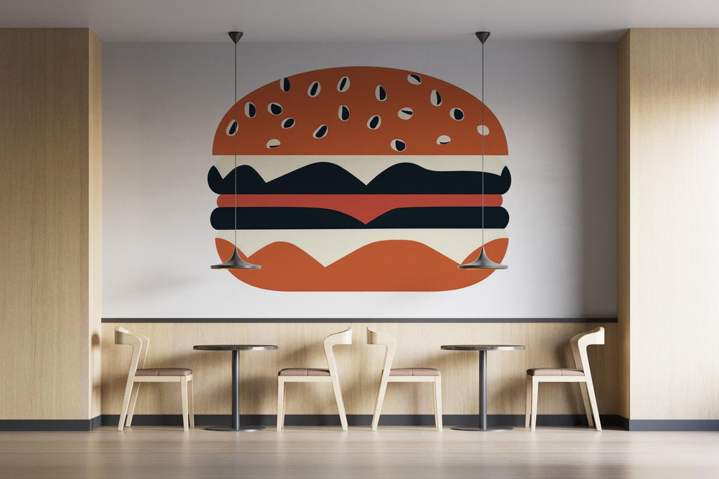 Burger Wall Decal, Minimal Burger Wall Art, Restaurant Wall Sticker, Modern Fast Food Wall Decor