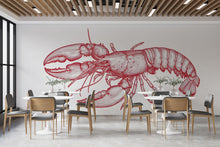 Load image into Gallery viewer, Vintage Lobster Wall Decal Red Lobster Illustration Wall Sticker Nautical Seafood Kitchen Restaurant Cafe Coastal Wall Art