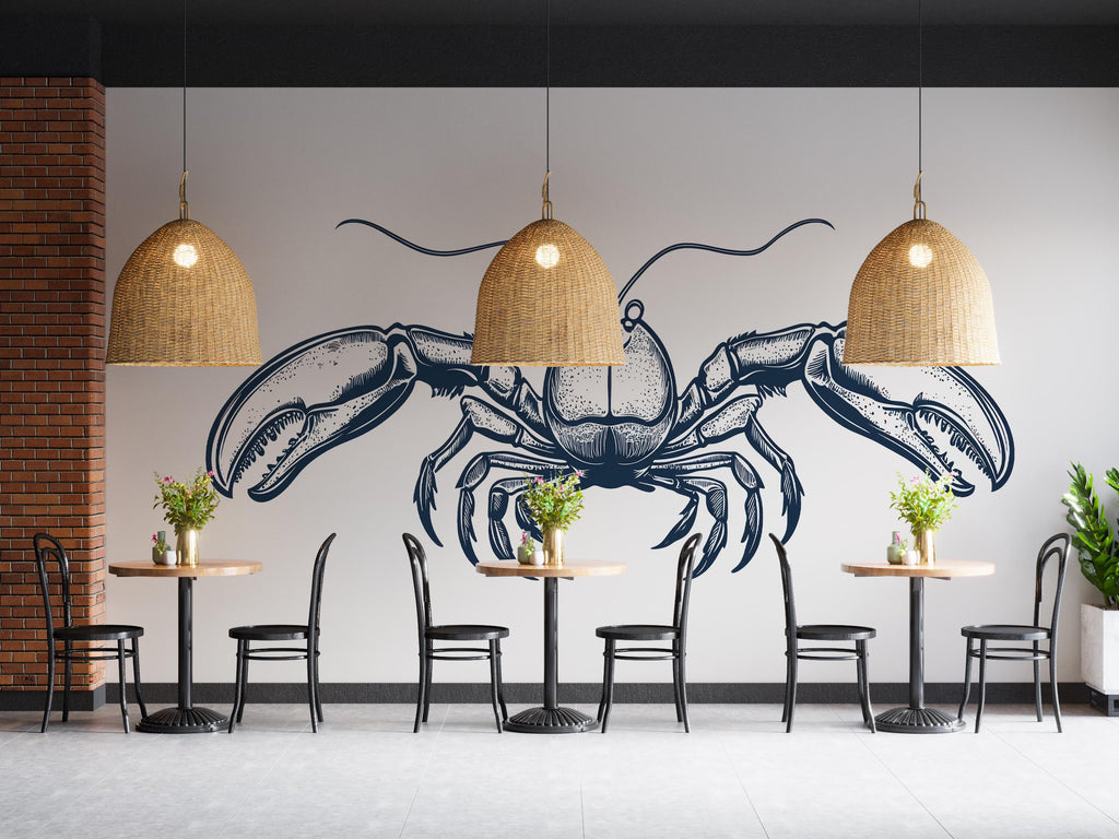 Vintage Lobster Wall Decal Nautical Lobster Illustration Wall Sticker Seafood Restaurant Cafe Kitchen Coastal Wall Art