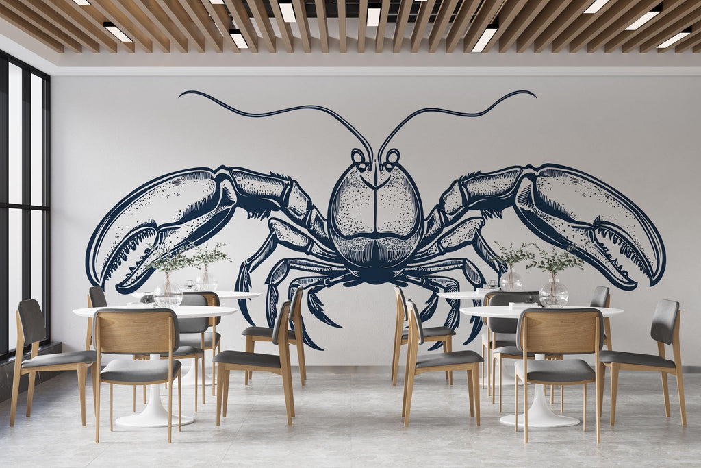 Vintage Lobster Wall Decal Nautical Lobster Illustration Wall Sticker Seafood Restaurant Cafe Kitchen Coastal Wall Art