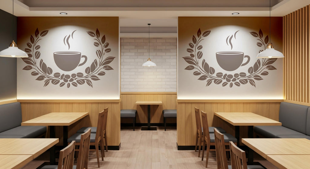 Coffee Cup Wall Decal Coffee Branch Wall Sticker Cafe Wall Art Coffee Shop Kitchen Decor Modern Coffee Wall Art