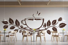 Load image into Gallery viewer, Coffee Cup Wall Decal Coffee Leaves Wall Sticker Cafe Wall Art Coffee Shop Kitchen Decor Modern Coffee Wall Art