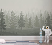 Load image into Gallery viewer, Dreamy Forest Wallpaper Mural – Watercolor Evergreen Trees, Forest wallpaper, Pine Tree Wall Art for Nursery Room 239DE
