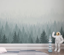 Load image into Gallery viewer, Dreamy Forest Wallpaper Mural – Watercolor Evergreen Trees, Forest wallpaper, Pine Tree Wall Art for Nursery Room 240DE