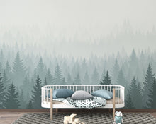 Load image into Gallery viewer, Dreamy Forest Wallpaper Mural – Watercolor Evergreen Trees, Forest wallpaper, Pine Tree Wall Art for Nursery Room 240DE