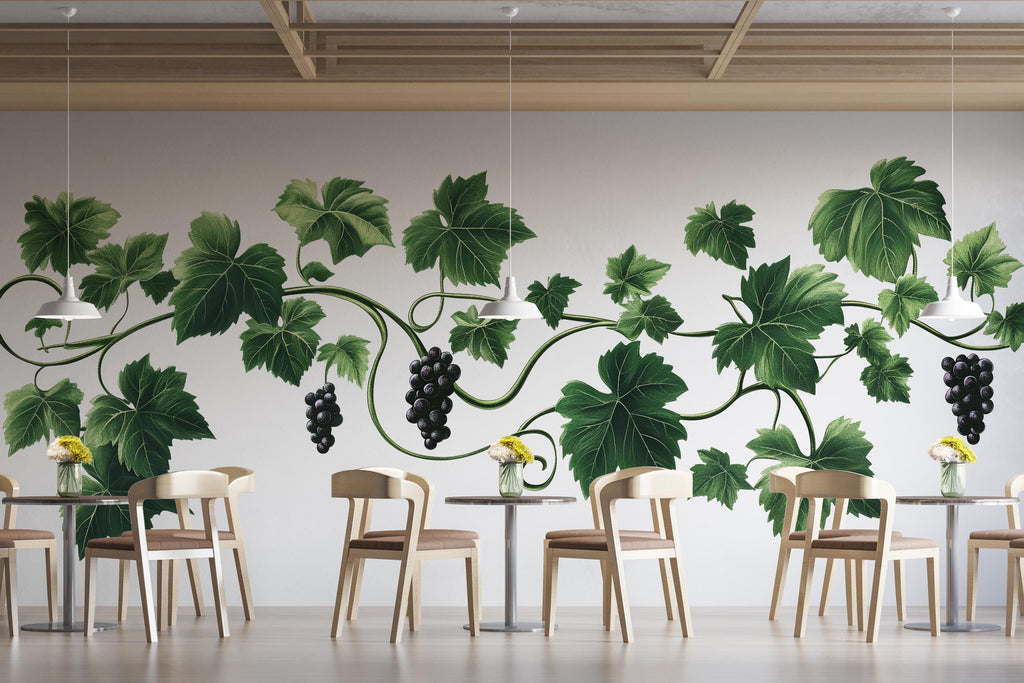 Grape Vine Wall Decal Vineyard Wall Sticker Wine Bar Restaurant Kitchen Decor Botanical Grape Leaves Wall Art