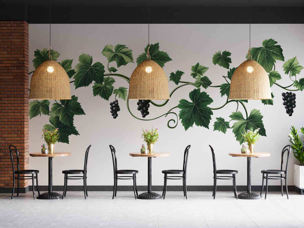 Grape Vine Wall Decal Vineyard Wall Sticker Wine Bar Restaurant Kitchen Decor Botanical Grape Leaves Wall Art