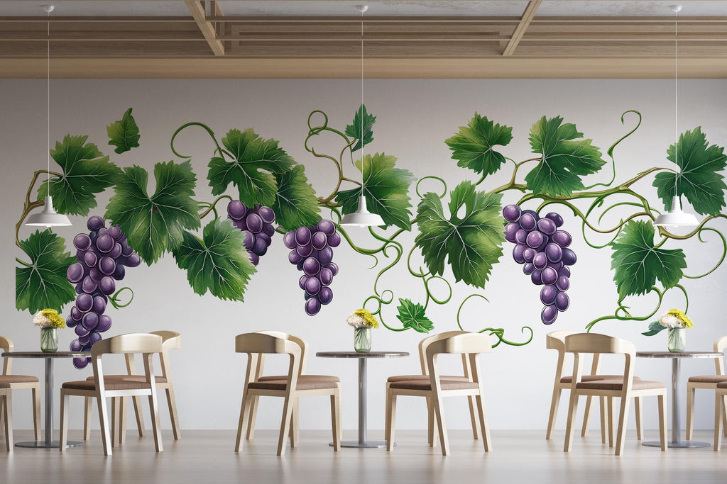 Purple Grape Vine Wall Decal Vineyard Wall Sticker Wine Bar Restaurant Kitchen Decor Botanical Grape Wall Art