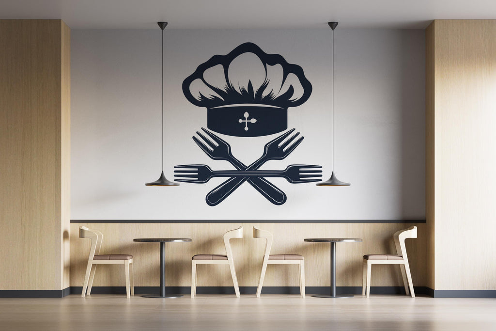 Chef Hat Wall Decal Restaurant Wall Sticker Kitchen Decor Culinary Wall Art Cafe Bistro Modern Food Wall Decor