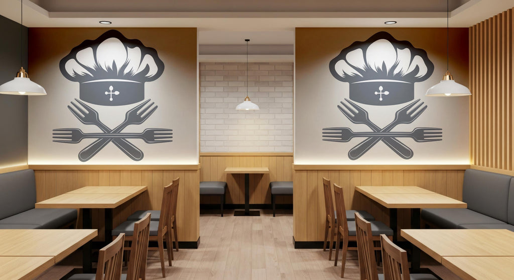 Chef Hat Wall Decal Restaurant Wall Sticker Kitchen Decor Culinary Wall Art Cafe Bistro Modern Food Wall Decor