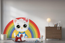 Load image into Gallery viewer, Cute Kitten Rainbow Wall Decal, Rainbow Kitty Decal, Cartoon Cat Nursery Decor, Kawaii Kids Room Wall Sticker, Baby Girl Playroom Art 714LU