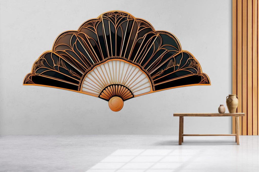 Black And Gold Art Deco Fan Wall Decal, Luxury Wall Sticker, Geometric Fan Wall Art, Glam Home Decor, Peel And Stick Wall Decal
