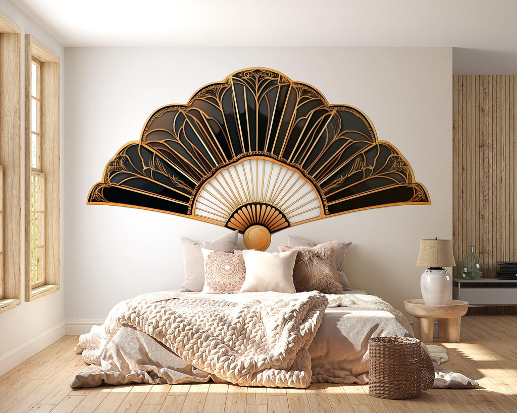 Black And Gold Art Deco Fan Wall Decal, Luxury Wall Sticker, Geometric Fan Wall Art, Glam Home Decor, Peel And Stick Wall Decal