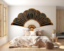 Load image into Gallery viewer, Black And Gold Art Deco Fan Wall Decal, Luxury Wall Sticker, Geometric Fan Wall Art, Glam Home Decor, Peel And Stick Wall Decal