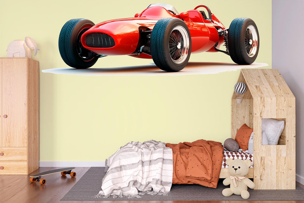 Vintage Race Car Wall Decal, Red Sports Car Wall Sticker, Kids Room Car Decor, Boys Bedroom Wall Art, Peel And Stick Wall Decal