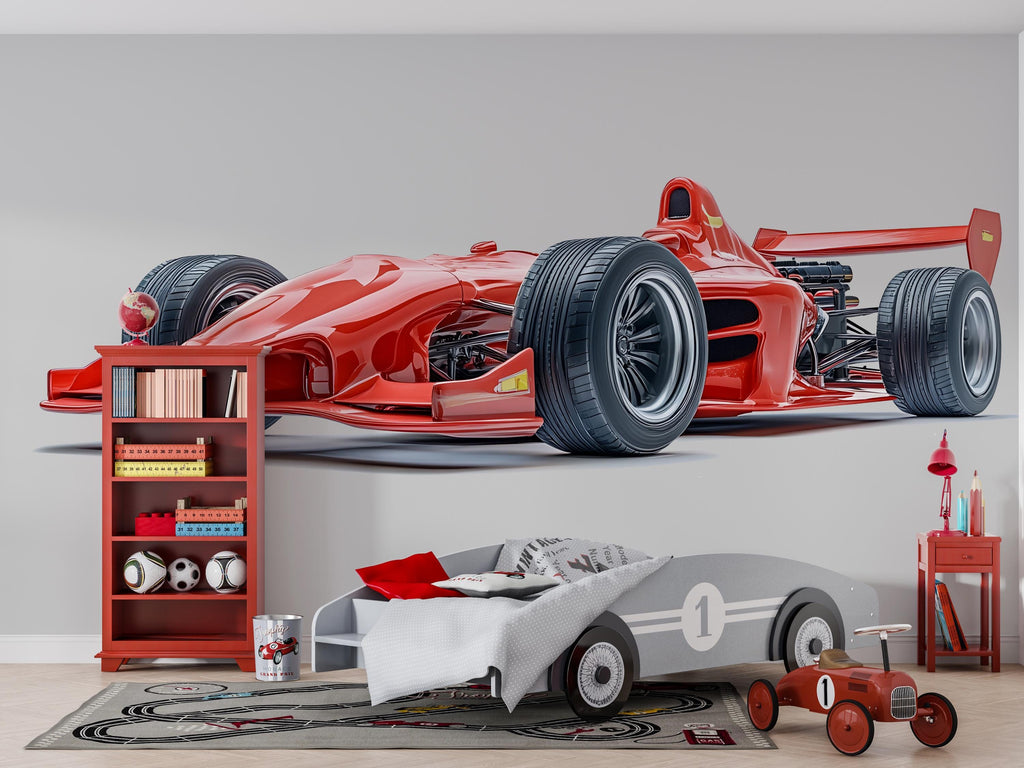 Formula Race Car Wall Decal, Red Racing Car Wall Sticker, Kids Room Car Decor, Boys Bedroom Wall Art, Peel And Stick Wall Decal