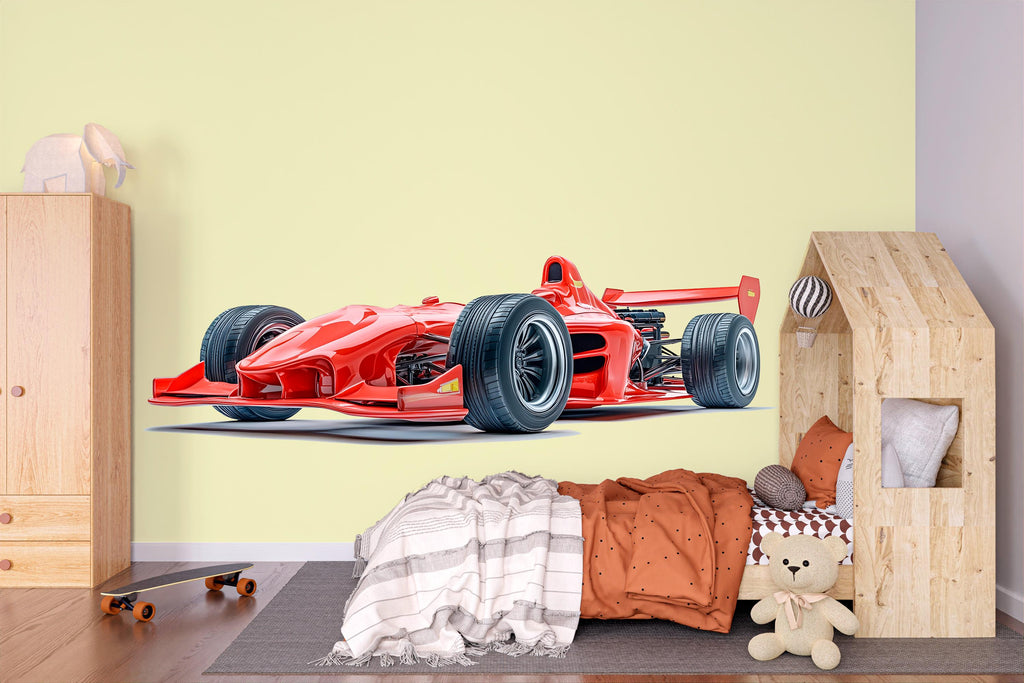 Formula Race Car Wall Decal, Red Racing Car Wall Sticker, Kids Room Car Decor, Boys Bedroom Wall Art, Peel And Stick Wall Decal