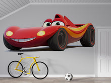 Load image into Gallery viewer, Cute Cartoon Race Car Wall Decal, Smiling Car Wall Sticker, Kids Bedroom Wall Art, Nursery Car Decor, Peel And Stick Wall Decal
