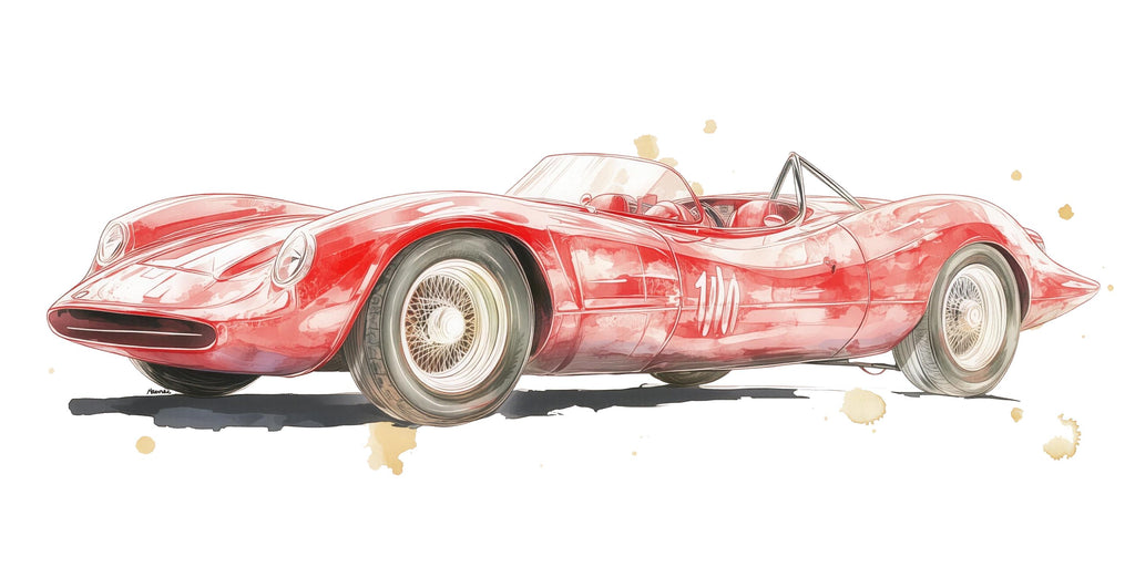 Vintage Race Car Wall Decal For Kids Room, Watercolor Classic Sports Car Wall Sticker, Retro Car Nursery Decor, Boys Bedroom Art