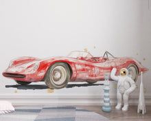 Load image into Gallery viewer, Vintage Race Car Wall Decal For Kids Room, Watercolor Classic Sports Car Wall Sticker, Retro Car Nursery Decor, Boys Bedroom Art