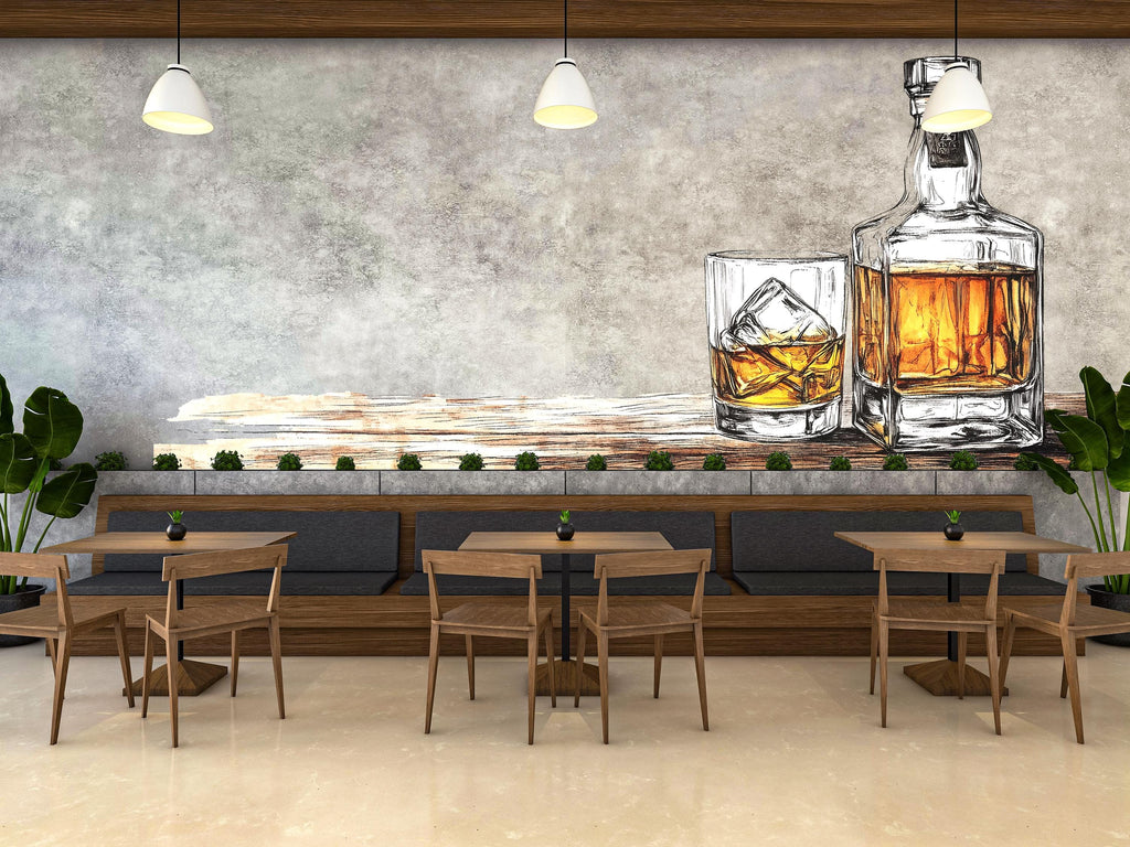 Whiskey Wall Decal Minimal Bar Wall Sticker Whiskey Bottle Glass Wall Art Restaurant Lounge Home Bar Decor