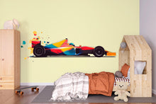 Load image into Gallery viewer, Colorful Formula Race Car Wall Decal For Kids Room, Abstract Racing Car Wall Sticker, Modern Car Nursery Wall Art